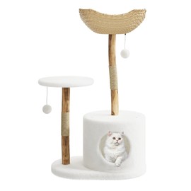GAOMON 46" Modern Cat Tree for Large Cats, Wood Cat Tree Tower with Scratching Posts, Luxury Cat Condo with Scratching Posts and Flower Platforms, Indoor Furniture for Cat Lover Gifts