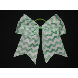 "Handmade" NEW "CHEVRON Spearmint" Cheer Bow Pony Tail 3" Ribbon Girls Hair Cheerleading