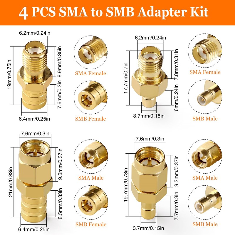 KUOQIY 4 Stücke SMA zu SMB Adapter Set, DAB RF