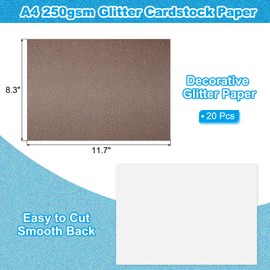 PATIKIL 20Sheets Brown Glitter Cardstock Paper, A4(8.3x11.7 Inch) 250gsm Premium Sparkly Paper Craft Cardstock Paper for Scrapbook Card Making DIY Art Projects Wedding Party