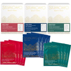 SKIMONO SKIMONO Super Bundle - Anti-Ageing Face Mask, Footmask & Handmask Set - 12 Masks (4x Face, 4x Foot, 4x Hand) for Youthful Skin, Hydrating Beauty Treatment, Bio-Cellulose Masks