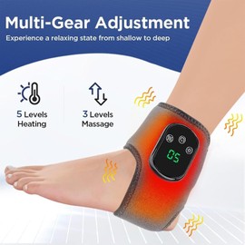 3-in-l Foot Massager, Portable Foot Renew Massager, 3 Vibration lode 5 Heat Leavel with Heated Ankle Wrap, for Home, Office and Travel (Black,1PC)