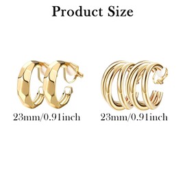 2 Pair Gold Clip on Earrings, Clip on Earrings for Girl, Gold Clip on Earrings Women, Clip on Earrings Adjustable Fake Clip On Earrings For Girls Women Gift
