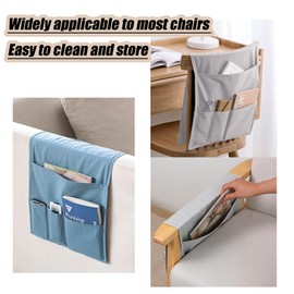 KICPUK Sofa Small Storage Bag, Magazine Remote Control Books, Magazines, Space-saving, Double-Sided Canvas Armchair, Hanging Organiser with Multiple Compartments for Sofa, Chair, Armchair Bag (Blue)