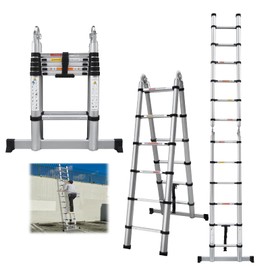 Telescoping Ladder A-Frame 12.5ft Aluminum Extension Ladder, 12 Steps Adjustable Height with Support Bar Anti-Slip Feet, 330lbs Max Load, Space Saving & Easy to Transport, Heavy Duty RV Home Ladder