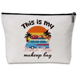 Wybgno Girls Trip Gifts Favors, This is My Road Trip Makeup Bag, Silky Lining Cosmetic Pouch, Unique Travel Gifts