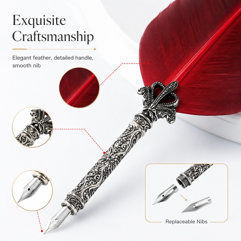 Feather Dip Pen Set for Calligraphy – Vintage Writing Kit