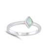 White Simulated Opal Diamond-Shape Simple Ring .925 Sterling Silver Band
