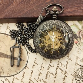 plyrmonth Men's Mechanical Retro Pocket Watch, Classic Manual Winding Mechanical Movement Pocket Watch, Clothing Accessory with Chain,Suitable as a Gift for Both Men and Women.