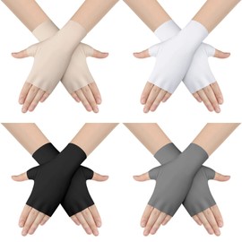 Sureio 4 Pairs Sun Protection UV Gloves for Woman Half Finger Woman Touchscreen Gloves Fingerless Woman Sunblock Gloves (Black, White, Beige, Gray,Stylish)