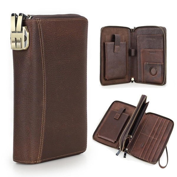 Contacts Full Grain Leather Airtag Passport Holder Travel Clutch Wallet