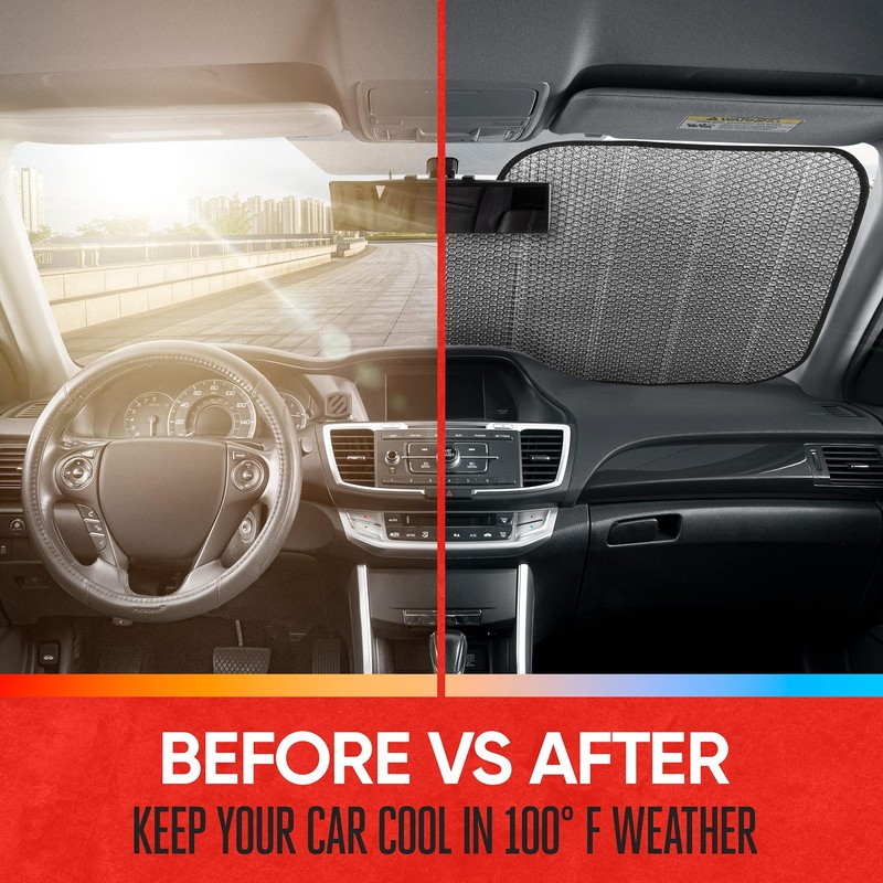 Motor Trend Black Accordion Folding Car Windshield Sun Shade -