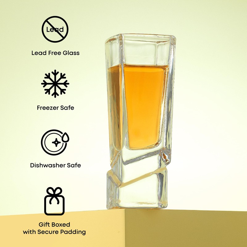 JoyJolt Carre Shot Glasses Square Heavy Base Shot Glass Set