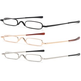 Ultra Small Reading Glasses For Men Women Slim Pocket Readers with Pen Clip Metal Case Spring Hinge 3 Pairs 2.0