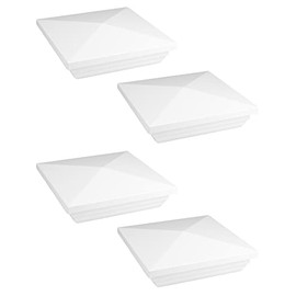 QWORK Vinyl Fence Post Cap, 4 Pack 4" x 4" PVC Square Fence Post Top Cover, New England Pyramid Style, for Mailbox, Lamp Post, Deck, Dock, Piling Caps, White