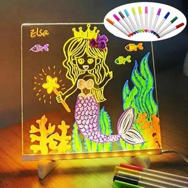 Led Note Board with Colors, Light Up Acrylic Message Board, Glowing Acrylic Dry Erase Board with Light, Led Boards to Write On, Led Writing Board Led Drawing Board (Medium 7.9 * 7.9 inches)