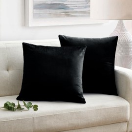 Oxford Homeware Velvet Cushion Covers 45 x 45 cm 2 Pack Square Throw Pillow Cases Decorative Black Cushion Cover for Sofa Bedroom Living Room with Invisible Zipper (18 x 18 Inch)