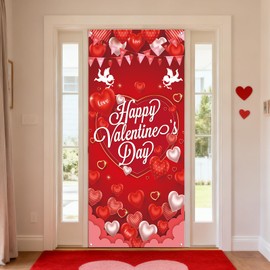 Valentine Door Cover Banner 5.9X2.6 Ft Love Happy Valentine'S Day Decorations Romantic Hearts Love Hanging Background Valentines Day Door Decorations for Home Office or Event Decoration to Celebrate