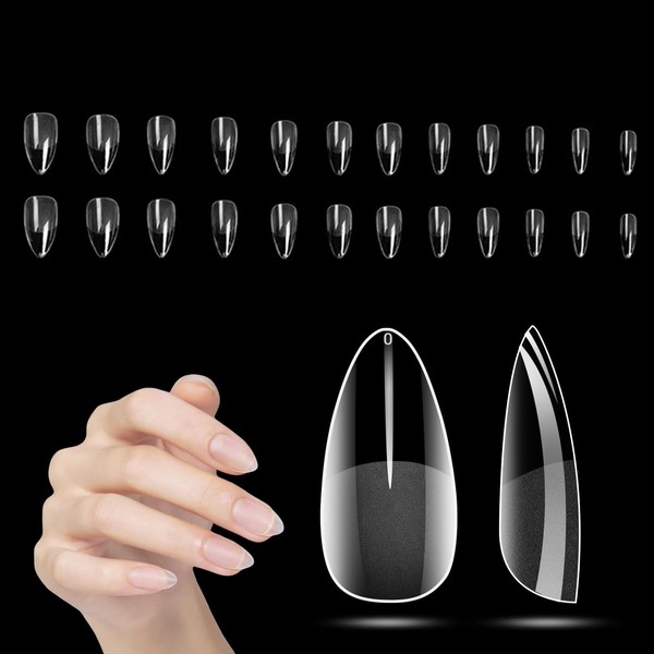 Moguri® 120 pieces, almond short nail tips for gel nails, pre-shaped semi-matte tips, gel full cover nail tips, gely nail tips for acrylic nails, 12 sizes