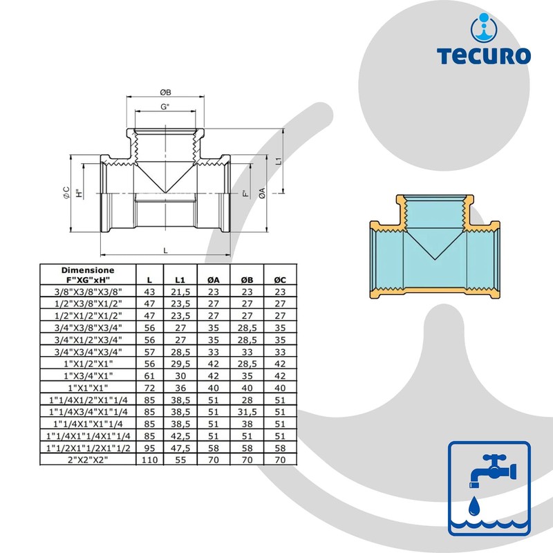 tecuro T-piece on all sides internal thread Rp 1/2 inch,