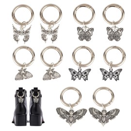 NICENEEDED 10 PCS 5 Styles Gothic Butterfly Boot Shoe Charms, Alloy Black Moth Charms Hanging Ornaments, Punk Shoes Pendants with Spring Ring Charms for Shoes Bag Purse