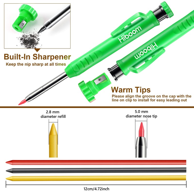 Hiboom 2 Pack Solid Carpenter Pencils with Pencil Cap and