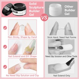 SUPWEE Solid Builder Gel for Nails Non-Stick Hand Nail Extension Gel Multifunctional Clear White 3D Nail Art Sculpture Gel for Carving Patterns Embossing Hard Gel for Nails Manicure