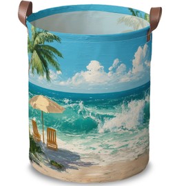 Beach Scenes Laundry Hamper, Oxford Cloth Boys Room Basket, 15.75x19.7in