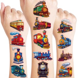 96 PCS Vintage Train Transportation Pre-Cut Temporary Tattoos for Kids | Super Cute Train Themed Birthday Party Favors, Supplies, Decorations, Fake Tattoo Stickers, School Rewards & Gifts Boys & Girls