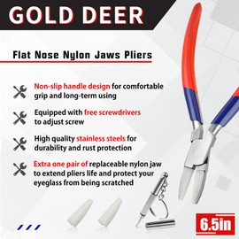 GOLD DEER Flat Nose Nylon Jaw Pliers Adjustment Glasses Arms Frame Pliers Glasses Repair Pliers Glasses Adjustment Frame Bending Temple Pliers Flat Needle Nose Pliers for
