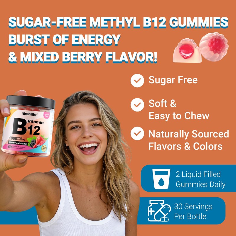 Vigorintha Methyl Vitamin B12 Gummies 1000mcg, Vitamin B12 Methylcobalamin Supplement