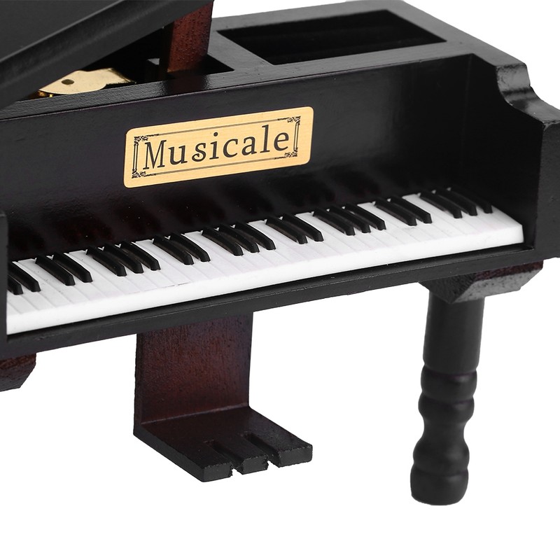 Grand Piano Shaped Windup Wooded Music Box with Small Stool