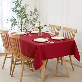 maxmill Square Tablecloth Slubby Texture Stain Resistant Waterproof Wrinkle Resistant Washable Soft Table Cloth, Decorative Fabric Table Cover for Dining Room Dinner and Parties, 52 x 52 Inch, Red