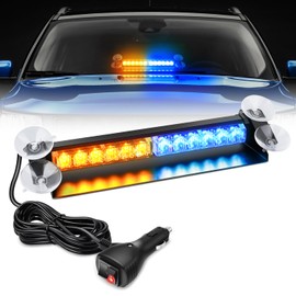 Nilight 12LED Traffic Advisor Strobe Light Bar Amber Blue Emergency Warning Hazard Safety Dash Front/Rear Windshield Flashing Lights for Cars Trucks Police Firefighter Plow Construction Vehicles