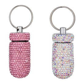 WANGCL Pack of 2 Waterproof Pill Box Portable Pill Bottle Crystal Mini Pill Holder Pocket Pill Storage Box with Keyring