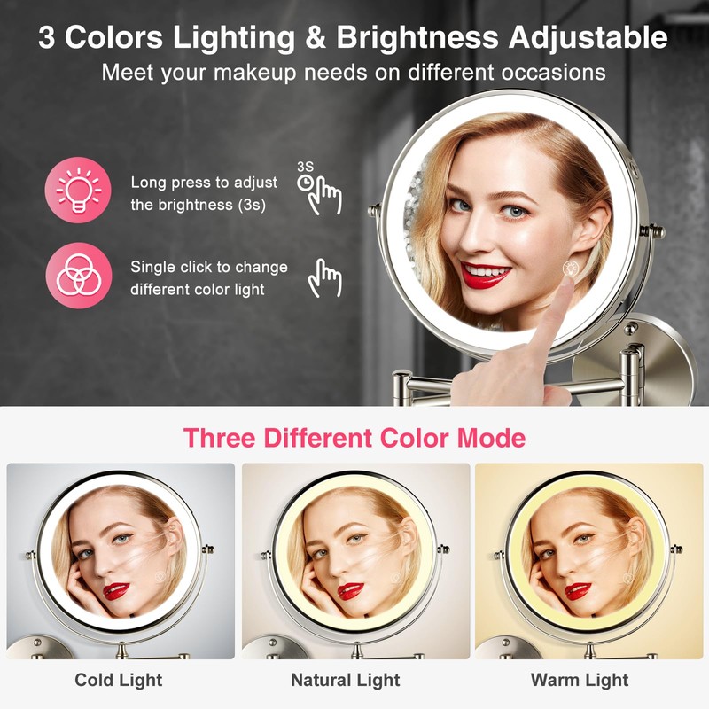 GREENFROM 8.5 Inch Magnifying Mirror with Lights, Wall Mounted Makeup