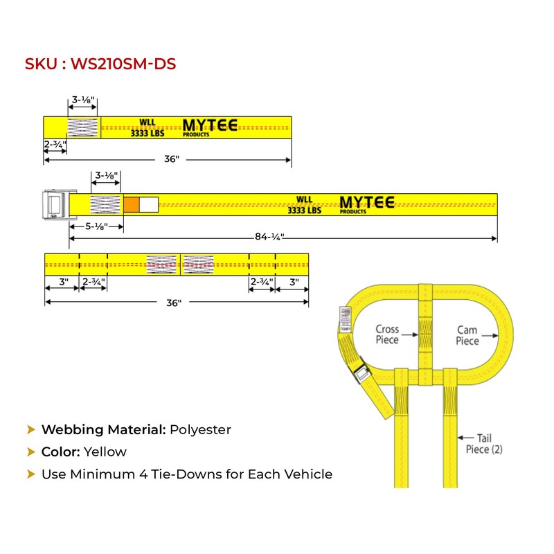 Mytee Products (4 Pack) 2" x 8' Recovery Winch Strap