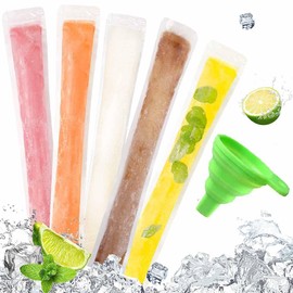 GeorgeX 50Pcs Desechable Popsicle Mold Bag Moldes para Cubitos de Hielo con Embudo de Silicona, Molde de Paleta Congelado con Sello para Bocadillos Saludables de Bricolaje, Palitos de Yogur, Jugo