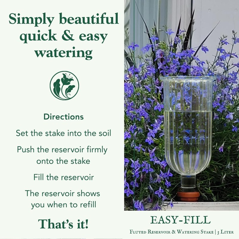 Plant Nanny Easy-Fill Fluted Reservoir Stake Set (Single, 1000 ml,