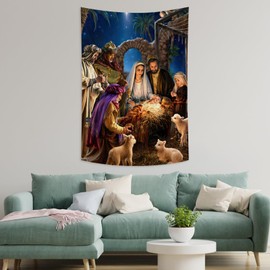 FLYVET Christmas Nativity Scene Tapestry I Love Jesus Tapestry Wall Hanging Easter Wall Tapestry Christian Religion Jesus Christ Wall Art for Bedroom Living Room Dorm Church Home Decor 40x60 IN