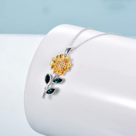 YFN Sunflower Necklace Sterling Silver Sunflower Crystal Pendant Necklace Sunflower Jewelry for Women Gifts