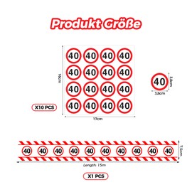 DazzJoy 40th Birthday Decoration Set with 40 Birthday Decoration Barrier Tape 15 m and 10 Stickers, Decoration 40th Birthday Man Woman Traffic Sign Decoration 40th Birthday Women Men, 40th Anniversary