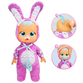 Cry Babies Tiny Cuddles Bunnies Lily - 9 inch Baby Doll, Cries Real Tears, Pink Bunny Themed Pajamas