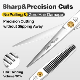 Fenice Totem Professional Hair Scissors, Sharp Precision Cutting, No-Pull Design, Zero Damage (SET, 6.0")