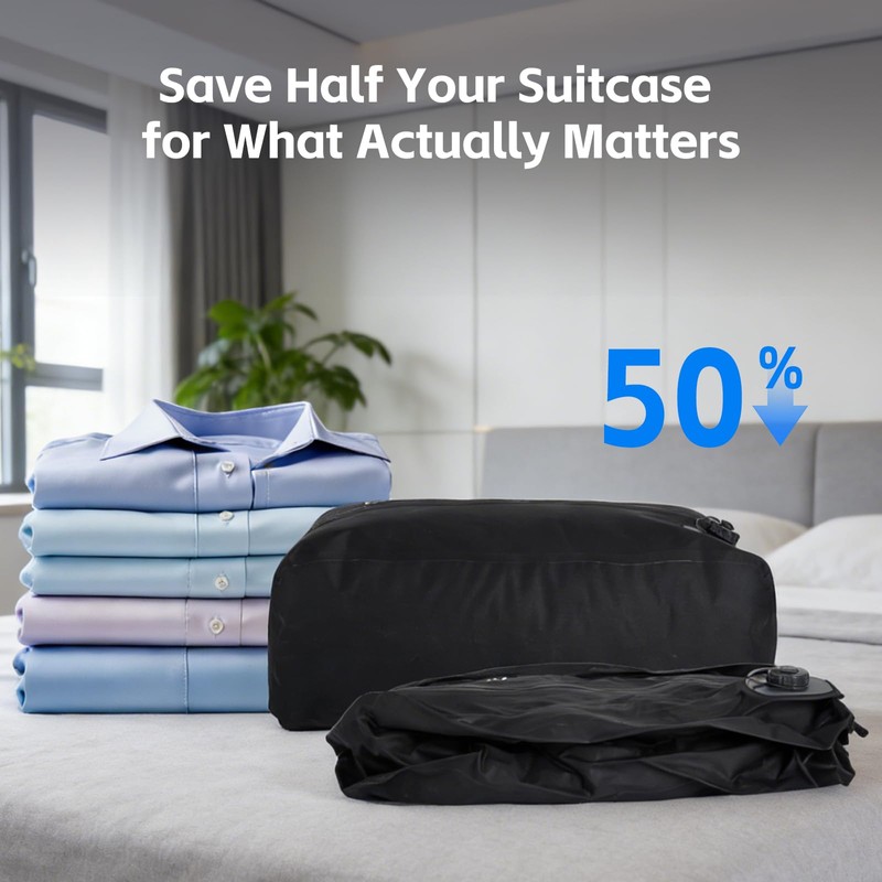 Vacuum Bags for Travel, One-Touch Vacuum Storage Bags, Waterproof Compression