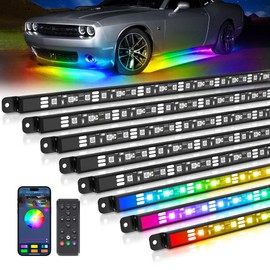 MICTUNING N8 Car Underglow Light Bar Kit, Chasing Color RGB+IC LED, Aluminum Exterior Underbody Multicolor Soundsync Neon Light Strip, Wireless App & Remote Control, IP68 Waterproof, 8PCS