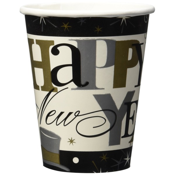 Amscan 50 Count Elegant New Years Celebration Big Party Pack Paper Cups, 9 oz, Multicolor