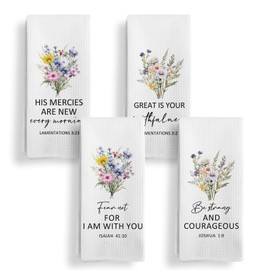 Qeheb Christian Religious Gifts for Women, Christian Floral Kitchen Towels Set of 4, Religious Scripture Bible Verse Kitchen Tea Towels Decorative Set, Bible Scripture Hand Dish Towels16x24In