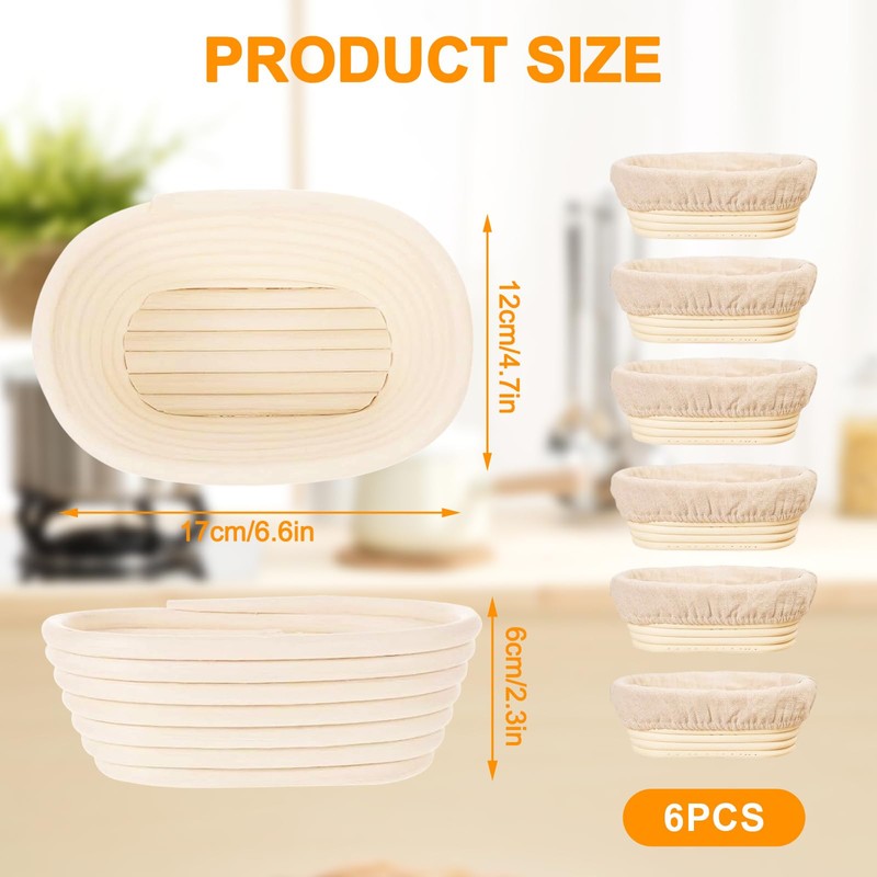 Oval Banneton Bread Proofing Basket Pack of 6, Mini Sourdough