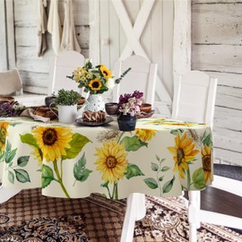 Yighty Oval Sunflower Floral Tablecloth 60x84inch, Sunflower Watercolor Floral Table Cloth,Waterproof Wrinkle Resistant Tablecloth, Spring Summer Decoration for Holiday Kitchen Dining Room